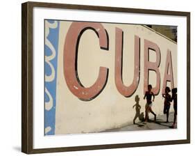 Cuban Girls Run in a Street in Havana, Cuba, Thursday, August 10, 2006-Javier Galeano-Framed Photographic Print