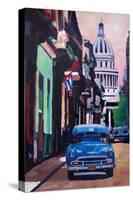 Cuban Oldtimer Street Scene in Havanna Cuba with B-Markus Bleichner-Stretched Canvas