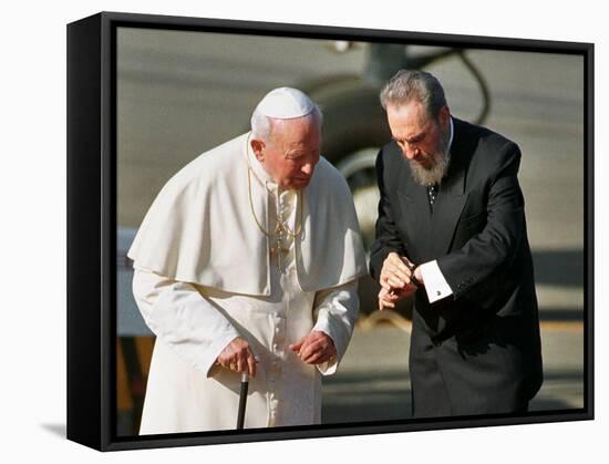 Cuban President Fidel Castro,And Pope John Paul II-null-Framed Stretched Canvas