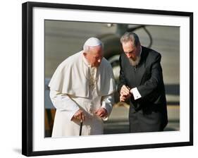 Cuban President Fidel Castro,And Pope John Paul II-null-Framed Photographic Print