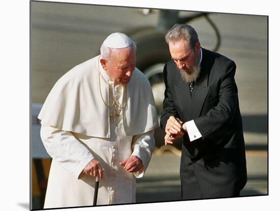 Cuban President Fidel Castro,And Pope John Paul II-null-Mounted Photographic Print