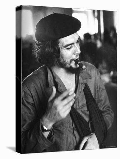 Cuban Rebel Ernesto "Che" Guevara, Left Arm in a Sling, Talking with Unseen Person-Joe Scherschel-Stretched Canvas
