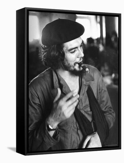 Cuban Rebel Ernesto "Che" Guevara, Left Arm in a Sling, Talking with Unseen Person-Joe Scherschel-Framed Stretched Canvas