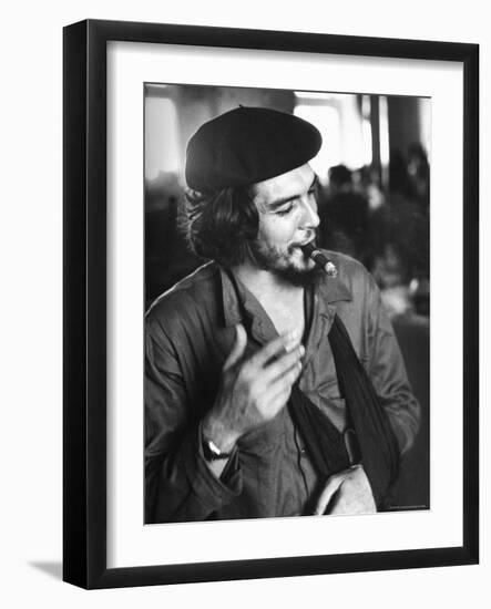 Cuban Rebel Ernesto "Che" Guevara, Left Arm in a Sling, Talking with Unseen Person-Joe Scherschel-Framed Premium Photographic Print