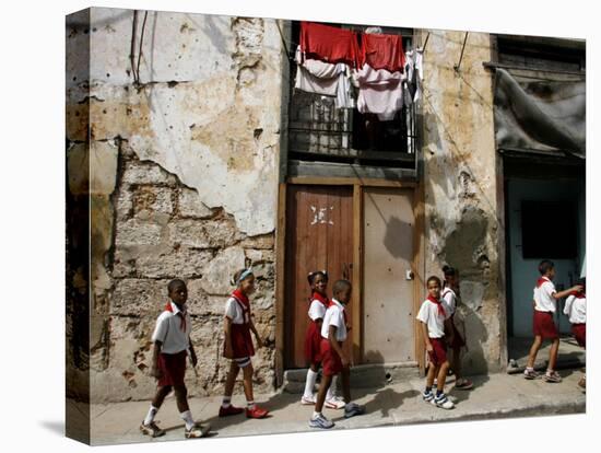 Cuban Students Walk Along a Street in Old Havana, Cuba, Monday, October 9, 2006-Javier Galeano-Stretched Canvas