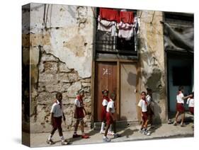 Cuban Students Walk Along a Street in Old Havana, Cuba, Monday, October 9, 2006-Javier Galeano-Stretched Canvas