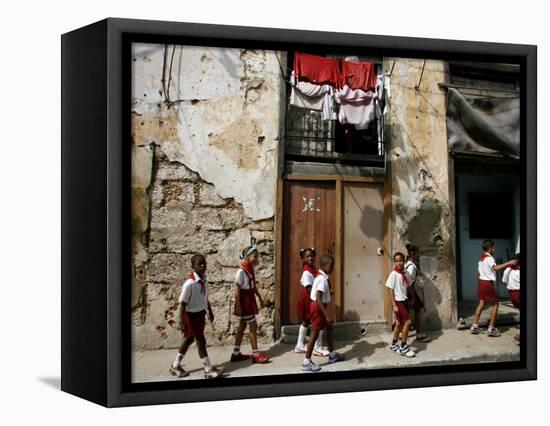 Cuban Students Walk Along a Street in Old Havana, Cuba, Monday, October 9, 2006-Javier Galeano-Framed Stretched Canvas