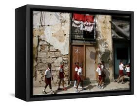Cuban Students Walk Along a Street in Old Havana, Cuba, Monday, October 9, 2006-Javier Galeano-Framed Stretched Canvas