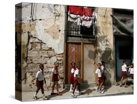 Cuban Students Walk Along a Street in Old Havana, Cuba, Monday, October 9, 2006-Javier Galeano-Stretched Canvas