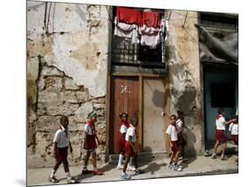 Cuban Students Walk Along a Street in Old Havana, Cuba, Monday, October 9, 2006-Javier Galeano-Mounted Photographic Print