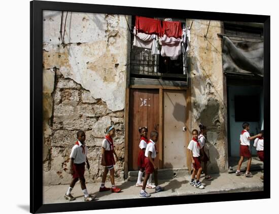 Cuban Students Walk Along a Street in Old Havana, Cuba, Monday, October 9, 2006-Javier Galeano-Framed Photographic Print