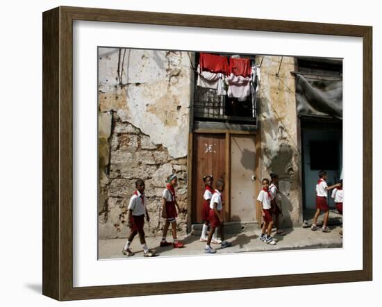 Cuban Students Walk Along a Street in Old Havana, Cuba, Monday, October 9, 2006-Javier Galeano-Framed Photographic Print