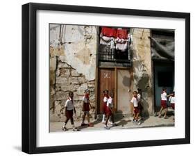 Cuban Students Walk Along a Street in Old Havana, Cuba, Monday, October 9, 2006-Javier Galeano-Framed Photographic Print