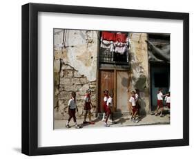 Cuban Students Walk Along a Street in Old Havana, Cuba, Monday, October 9, 2006-Javier Galeano-Framed Photographic Print