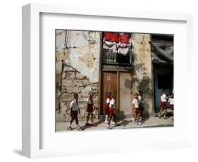 Cuban Students Walk Along a Street in Old Havana, Cuba, Monday, October 9, 2006-Javier Galeano-Framed Photographic Print