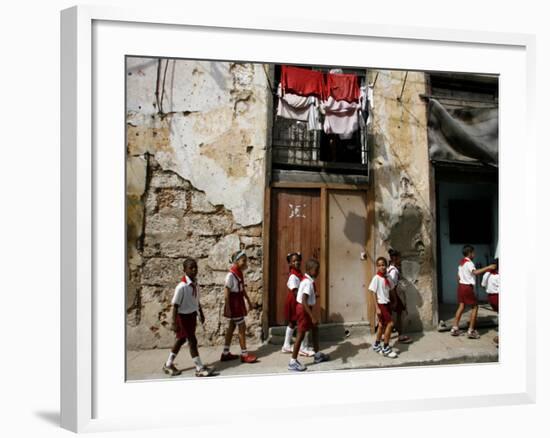 Cuban Students Walk Along a Street in Old Havana, Cuba, Monday, October 9, 2006-Javier Galeano-Framed Photographic Print