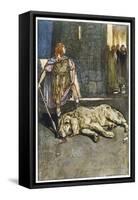 Cuchulain (Cu Chulainn) Slays the Hound of Culain-Stephen Reid-Framed Stretched Canvas