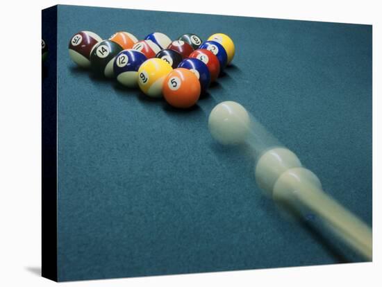 Cue Ball Rolling Towards Racked Billiard Balls-null-Stretched Canvas