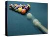 Cue Ball Rolling Towards Racked Billiard Balls-null-Stretched Canvas