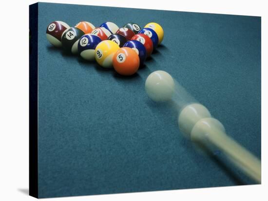 Cue Ball Rolling Towards Racked Billiard Balls-null-Stretched Canvas