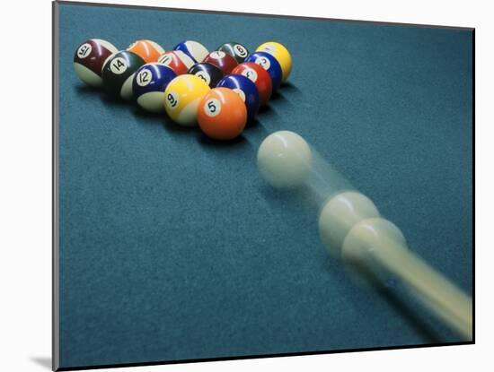 Cue Ball Rolling Towards Racked Billiard Balls-null-Mounted Premium Photographic Print