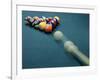 Cue Ball Rolling Towards Racked Billiard Balls-null-Framed Photographic Print