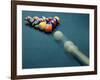 Cue Ball Rolling Towards Racked Billiard Balls-null-Framed Photographic Print