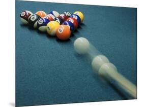 Cue Ball Rolling Towards Racked Billiard Balls-null-Mounted Photographic Print