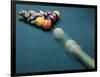 Cue Ball Rolling Towards Racked Billiard Balls-null-Framed Photographic Print