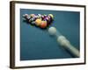 Cue Ball Rolling Towards Racked Billiard Balls-null-Framed Photographic Print