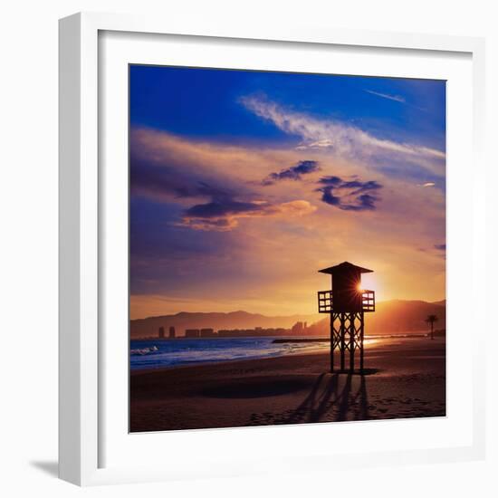 Cullera Playa Los Olivos Beach Sunset in Mediterranean Valencia at Spain-Naturewolrd-Framed Photographic Print