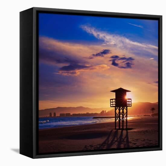 Cullera Playa Los Olivos Beach Sunset in Mediterranean Valencia at Spain-Naturewolrd-Framed Stretched Canvas
