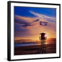 Cullera Playa Los Olivos Beach Sunset in Mediterranean Valencia at Spain-Naturewolrd-Framed Photographic Print