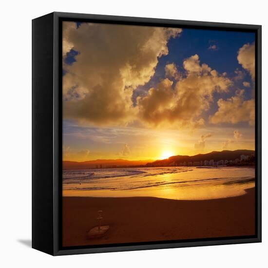 Cullera Playa Los Olivos Beach Sunset in Mediterranean Valencia at Spain-Naturewolrd-Framed Stretched Canvas