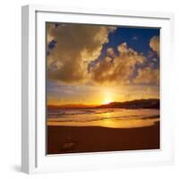 Cullera Playa Los Olivos Beach Sunset in Mediterranean Valencia at Spain-Naturewolrd-Framed Photographic Print