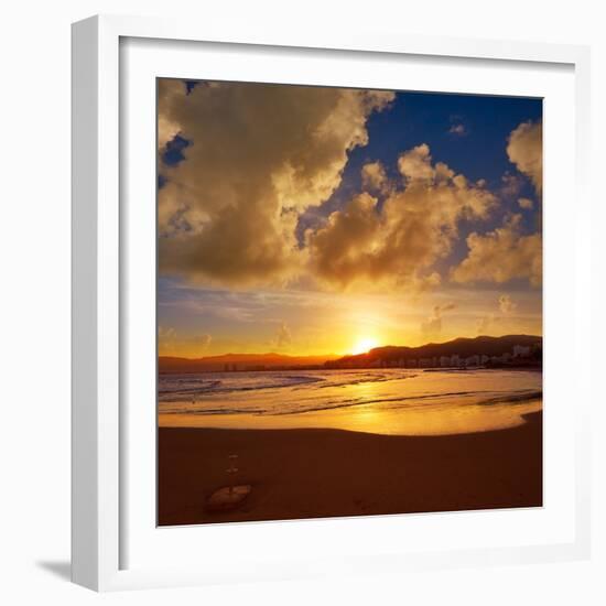 Cullera Playa Los Olivos Beach Sunset in Mediterranean Valencia at Spain-Naturewolrd-Framed Photographic Print