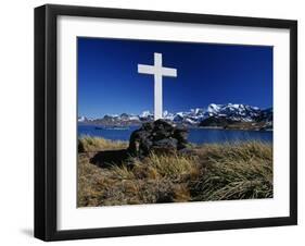 Cumberland East Bay, Hope Point, Memorial Cross for Sir Ernest Shackleton, South Georgia-Allan White-Framed Photographic Print