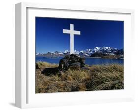 Cumberland East Bay, Hope Point, Memorial Cross for Sir Ernest Shackleton, South Georgia-Allan White-Framed Photographic Print