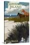 Cumberland Island, Georgia - Horses and Dunes with Boats-Lantern Press-Stretched Canvas