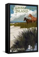 Cumberland Island, Georgia - Horses and Dunes-Lantern Press-Framed Stretched Canvas