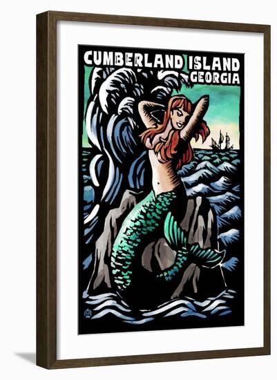 Cumberland Island, Georgia - Mermaid - Scratchboard-Lantern Press-Framed Art Print