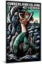 Cumberland Island, Georgia - Mermaid - Scratchboard-Lantern Press-Mounted Art Print