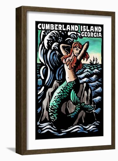 Cumberland Island, Georgia - Mermaid - Scratchboard-Lantern Press-Framed Art Print