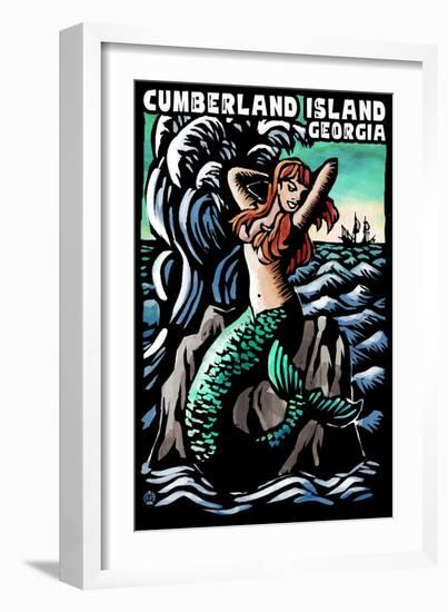 Cumberland Island, Georgia - Mermaid - Scratchboard-Lantern Press-Framed Art Print