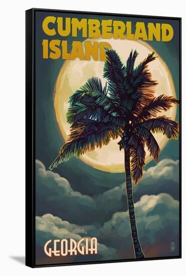 Cumberland Island, Georgia - Palms and Moon-Lantern Press-Framed Stretched Canvas