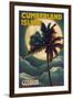 Cumberland Island, Georgia - Palms and Moon-Lantern Press-Framed Art Print