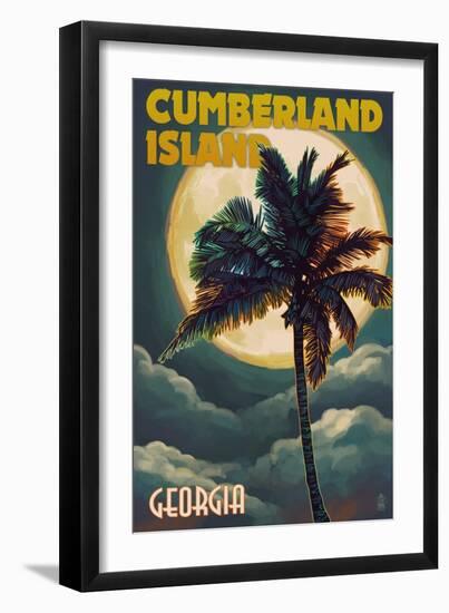 Cumberland Island, Georgia - Palms and Moon-Lantern Press-Framed Art Print