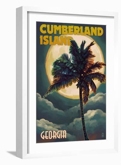 Cumberland Island, Georgia - Palms and Moon-Lantern Press-Framed Art Print