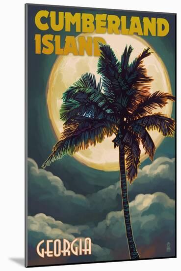 Cumberland Island, Georgia - Palms and Moon-Lantern Press-Mounted Art Print