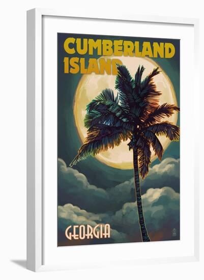 Cumberland Island, Georgia - Palms and Moon-Lantern Press-Framed Art Print